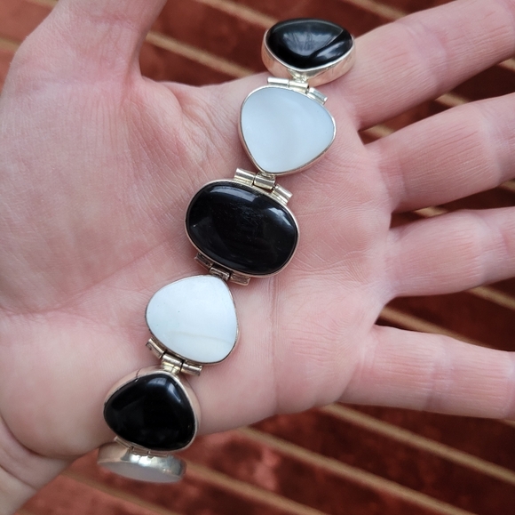 Sterling Silver Bracelet Onyx Vintage - Picture 3 of 9